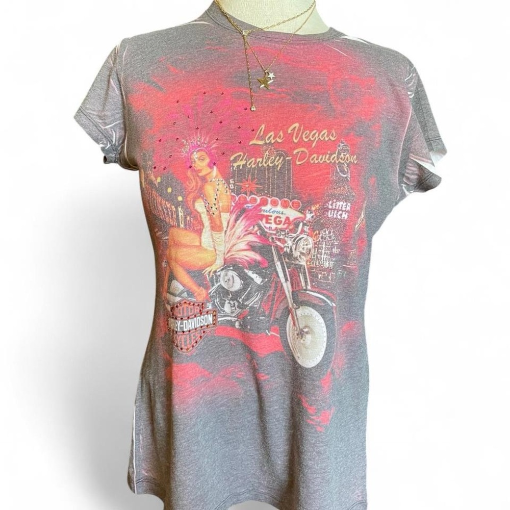 Harley-Davidson Gray and Red Women's Tee